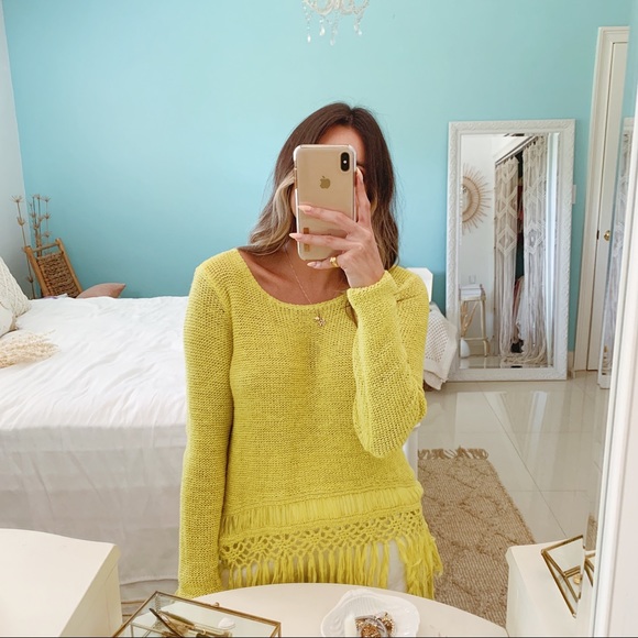 Boston Proper↠Lime Green Knit Frayed Sweater - Picture 6 of 7